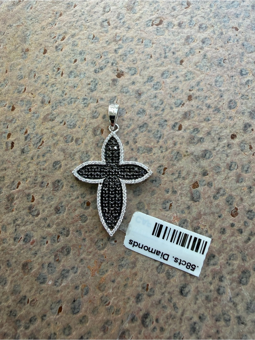 14kt White Gold Black & White Diamond Pendant Necklace with Pavé Stones